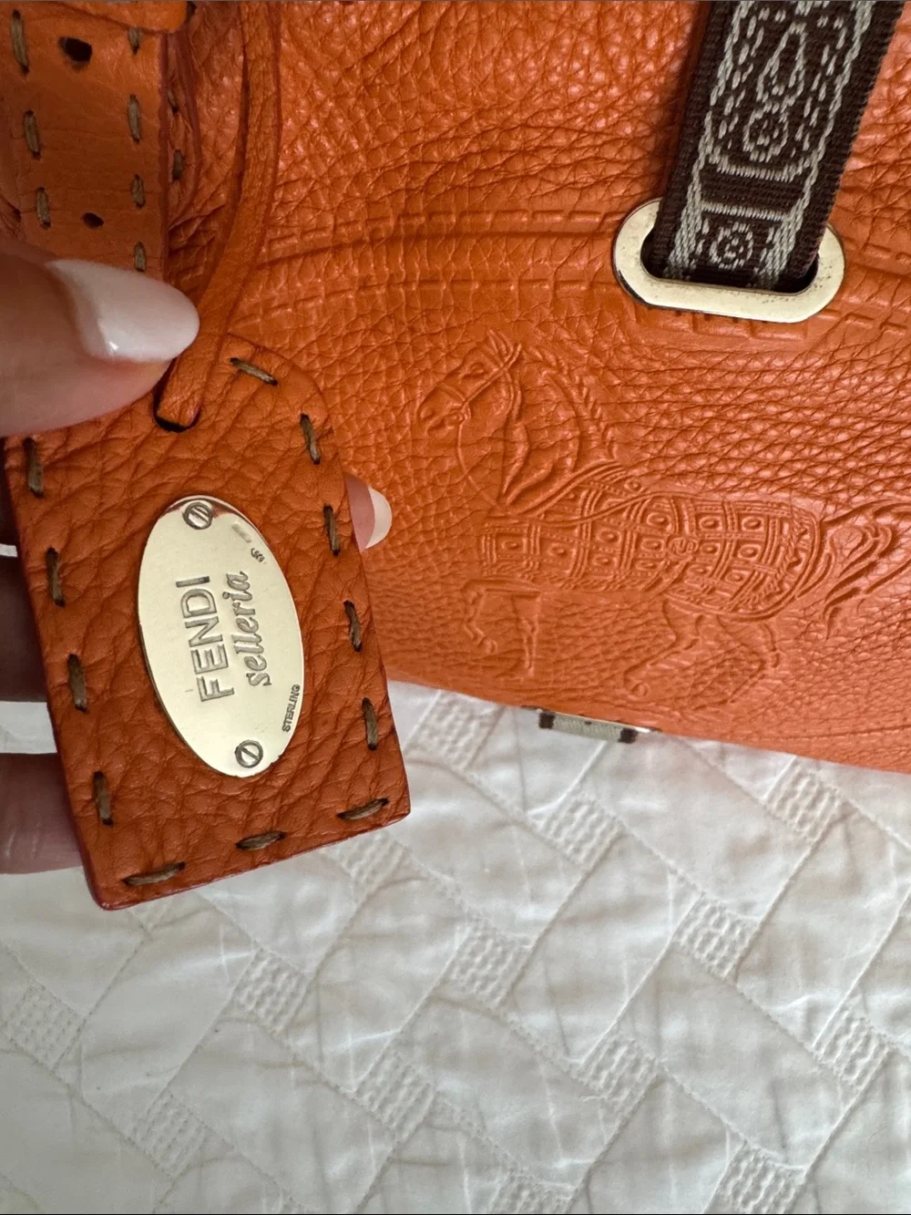 Fendi Orange Pebbled Leather Satchel